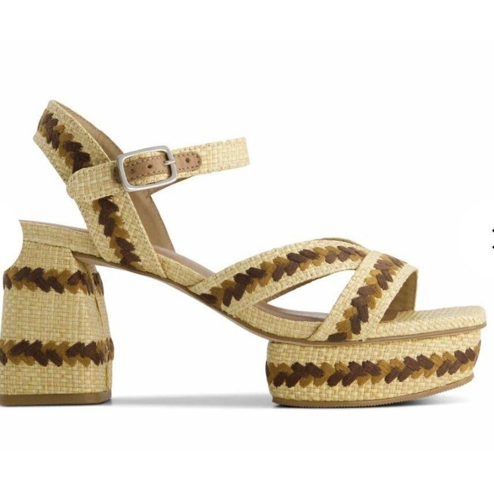 Embroidered Bernardo Liana Raffia Sandal Platform Size 10